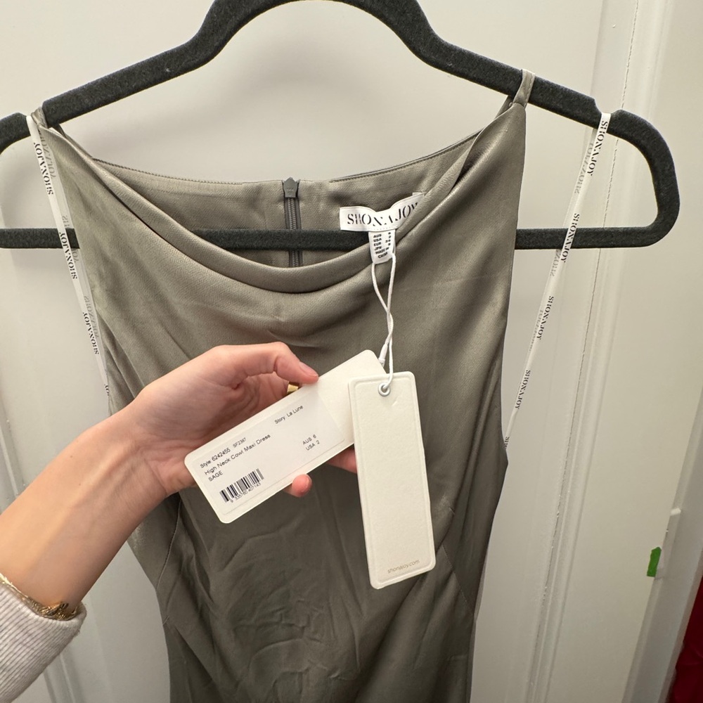 Shona Joy La Lune High Neck Cowl Silk Maxi Dress - Sage - Picture 6 of 10